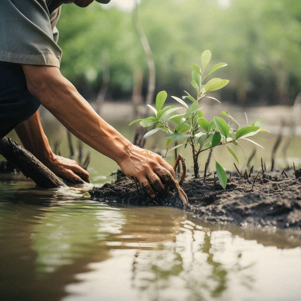 Planting mangroves in water