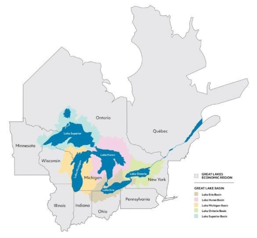 Map of Great Lakes economic regions