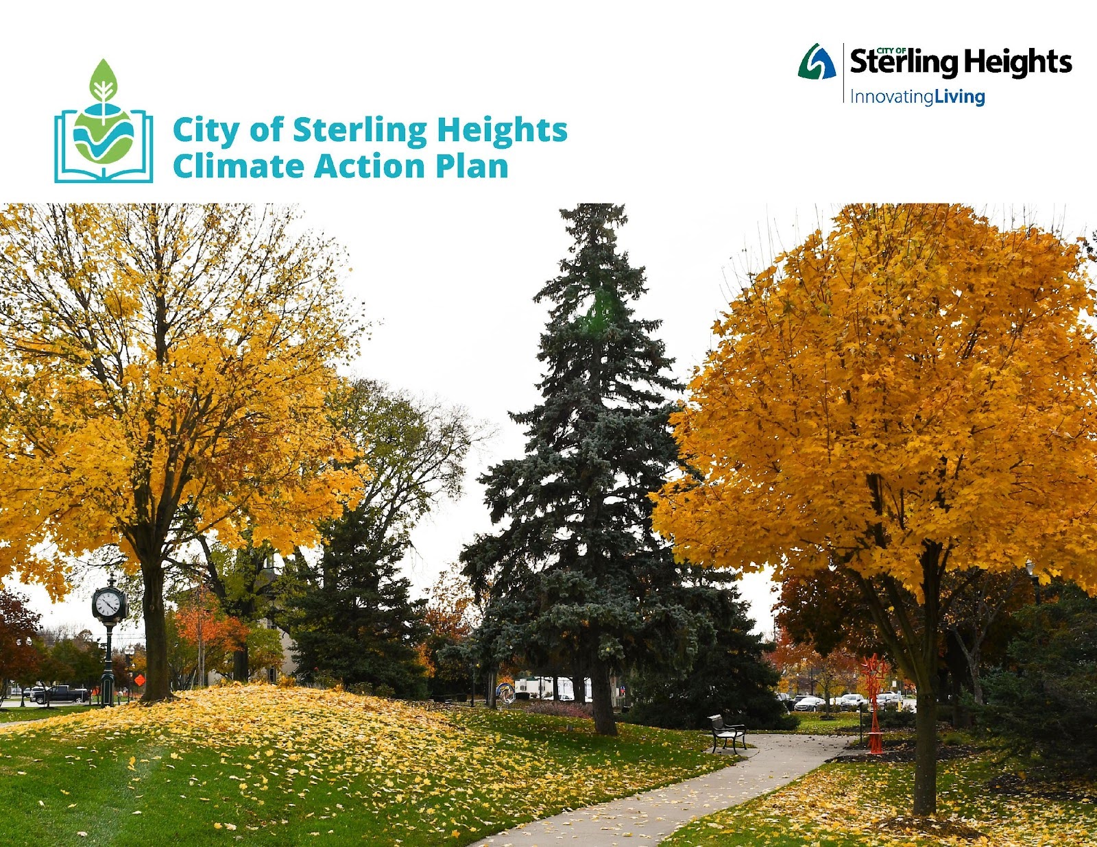 a path in a park with trees and leaves